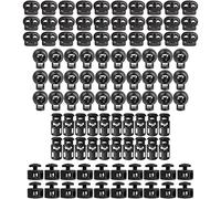 Juego de topes de cordón, de 1 y 2 agujeros, 100 piezas, negro, para cordones de hasta Ø 5 mm, pinza de cinta para ropa, mochila, tope de goma para cordón, cierre rápido para cordones de zapatos