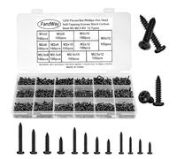 Juego de tornillos autorroscantes M2 M2,5 M3, 1200 unidades de tornillos autorroscantes de cabeza alomada negra, tornillos autorroscantes de cabeza redonda, tornillos de estrella pequeños, surtido de