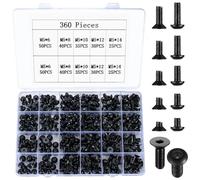 Juego de Tornillos de Cabeza Hexagonal Socket, 360 Piezas M5 Tornillos de Avellanados para Máquina, Tornillos de Cabeza Plana para Máquina Métrica de Impresora 3D - 6/8/10/12/14 mm (negro)