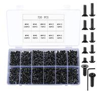 Juego de Tornillos de Cabeza Hexagonal Socket, 720 Piezas M4 Tornillos de Avellanados para Máquina, Tornillos de Cabeza Plana para Máquina Métrica de Impresora 3D - 6/8/10/12/14 mm (negro)