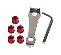 Juego de tornillos para cadena de bicicleta, 5 pernos de aluminio con llave de plato para montaje (rojo)