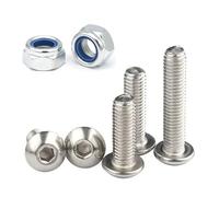 Juego de tornillos y tuercas de seguridad de nailon M3, M4, M5 y M6, perno Allen hexagonal, tornillo de máquina con rosca métrica, kit de tuercas for pernos de bicicleta de acero inoxidable 304(Round