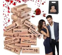 Juego de Torre de Bloques Súper Traviesos de 48 Piezas - Bloques Apilables de Madera para Parejas - Juego de Amor y Travieso