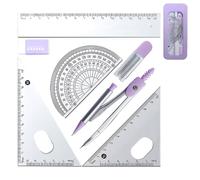 Juego de transportador y compás, Juego de compás | Conjunto de matemáticas de geometría para estudiantes - Caja de kit de brújula protectora para útiles escolares y aprendizaje de estudiantes