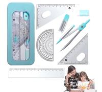 Juego de transportador y compás, Juegos kits geometría matemática Caja Kit Protector para Material Escolar Clase, Dibujo