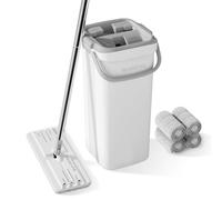 Juego de trapeador y balde con escurridor BOSHENG Trapeador de piso plano f cil de usar para una limpieza eficiente del hogar Incluye 2 almohadil