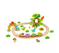 Juego de tren de madera con dinosaurios