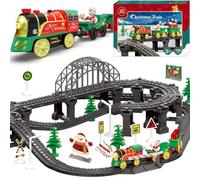Juego de tren de Navidad para niños pequeños, juguete eléctrico para rieles de madera, tren de juguete a pilas con música e iluminación, tren motorizado compatible con Brio, Thomas y sus amigos