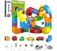 Juego de Tren eléctrico de riel, Pista de Carreras Flexible, diseño Integrado en 3D, Juego de Pista de Tren para niños, Coche motorizado Que desafía la Gravedad y Juguete de construcción de Cub 81pcs