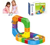 Juego de Tren eléctrico, Pista de Carreras Flexible, diseños Integrados 3D Que desafían la Gravedad y Coche motorizado, Juego de Pista de Tren magnético para niños, Juguetes de construcción de 51pcs