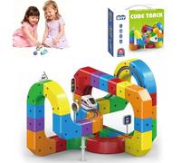 Juego de Tren eléctrico, Pista de Carreras Flexible, diseños Integrados 3D Que desafían la Gravedad y Coche motorizado, Juego de Pista de Tren magnético para niños, Juguetes de construcción de 81pcs