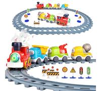 Juego de Tren para Niños, Tren Juguete Electricos con Rieles y Vías para Automóviles,Luces Humo y Sonidos,Juguetes de Pista para Coches, Navideños Regalos para Niños 3 4 5 6 7 8 Años