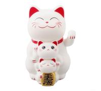 Juego de tres adornos de gato de la suerte que agita automáticamente con energía solar, energía ligera, no requiere batería, figuras de gato para buena suerte y riqueza en tiendas, oficinas (blanco)