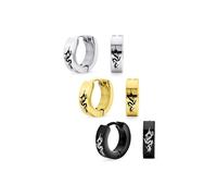 Juego de Tres Aretes de Motociclista Pequeños Aros de Dragón Asiático Kpop Huggie para Hombres Mujeres Adolescentes Tono Plata Negro Oro Acero Inoxidable