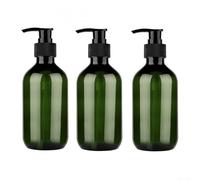 Juego de tres botellas dispensadoras de jabón de 300 ml con bomba de mano, recipientes de plástico para lociones, jabones de manos y otros líquidos de baño (verde)