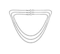 Juego de tres collares de cadena de cuerda trenzada simple clásica fuerte unisex de 3 mm calibre 040 tono plateado de acero inoxidable para hombres, mujeres y adolescentes de 18, 20 y 24 pulgadas.