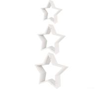 Juego de tres decoraciones de estrellas de madera blanca en grandes, medianas y pequeñas, encantadores adornos festivos en capas para Navidad y decoración del hogar durante todo el año