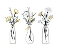 Juego de tres esculturas de pared de flores de metal bohemias, minimalistas, piezas de arte de metal resistentes para sala de estar y espacios de trabajo (azul)