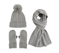 Juego de tres guantes de punto para mujer, gorro de invierno y bufanda de color liso y lana de terciopelo, conjunto de tres guantes para mujer, gris, Talla única