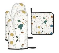 Juego de Tres Manoplas Resistentes al Calor para Hornear, Antideslizantes, para Horno de Cocina, con Patrones sin Costuras de terrazo y mármol Italiano clásico.