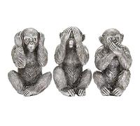 Juego de tres monos sabios con acabado en efecto plata antiguo para decoración