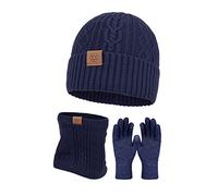 Juego de tres piezas de guantes de punto para invierno, otoño e invierno, tres piezas, gorro de lana cálida, juego de tres piezas, azul marino, Altoa única