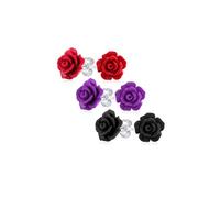 Juego de Tres Románticos Delicados Aretes de Flores Talladas en 3D Lavanda Púrpura Negro Rojo para Mujeres Adolescentes para Madre Plateados
