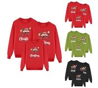 Juego de tres sudaderas familiares Navidad camisetas cuello redondo sin capucha sudaderas navideñas familia Papá a juego suéter rojo con impresión moda camisetas navideñas juego de sudadera Navidad