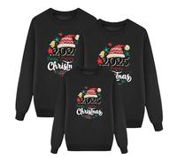 Juego de tres sudaderas familiares Navidad camisetas cuello redondo sin capucha sudaderas navideñas familia Papá a juego suéter rojo con impresión moda camisetas navideñas juego de sudadera Navidad