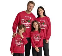 Juego de tres sudaderas familiares Navidad parejas feos suéteres navideños cómodo a juego cuello redondo jersey navideño para papá mamá niños casual reno sudadera de Navidad suave Papá Noel Sweatshirt