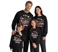 Juego de tres sudaderas familiares Navidad parejas feos suéteres navideños cómodo a juego cuello redondo jersey navideño para papá mamá niños casual reno sudadera de Navidad suave Papá Noel Sweatshirt