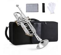 Juego de Trompeta Estándar Bb, Trompeta Plana Bb Profesional de Latón Plateado con Boquilla 5C para Principiantes de Orquesta de Banda Escolar