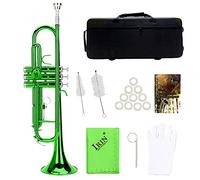 Juego de Trompeta Estándar, Trompeta de Latón con Juego de Herramientas Auxiliares, Instrumento de Viento Musical para Principiantes y Profesionales (Verde)