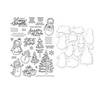 Juego de troqueles y sellos de muñeco de nieve para hacer tarjetas, árboles de Navidad, temporada de amor, Let it Snow, alfabetos Happy Thoght, troqueles de corte de metal, sellos de silicona