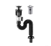 Juego de tubos de drenaje de lavabo de acero inoxidable, diseño antiolor, antiinsectos, telescópico flexible de 300-900 mm, para lavabo de baño con desbordamiento o sin desbordamiento (negro)