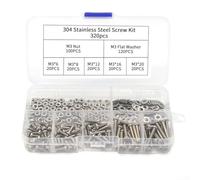 Juego de tuercas hexagonales de acero inoxidable 304, kit surtido de 320 piezas de 3 mm con arandelas, 5 tamaños para el hogar, automoción, uso marino, acabado resistente al óxido