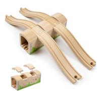 Juego de túnel y puente de madera con rieles en S, accesorios de puente de ferrocarril de madera, compatible con las principales marcas de ferrocarril, juguete para niños a partir de 3 años (bosques)