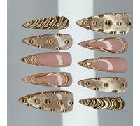 Juego de uñas artificiales francesas elegantes 3D Sunset falsas con varios tamaños, fáciles de aplicar para la vida ocupada