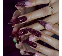 Juego de uñas artificiales francesas elegantes 3D Vine Glow falsas con múltiples tamaños, fácil de aplicar para vida ocupada y resplandor nocturno