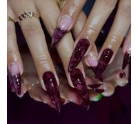 Juego de uñas artificiales francesas elegantes 3D Vine Glow falsas con múltiples tamaños, fáciles de aplicar para la vida ocupada diaria
