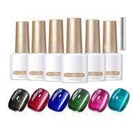 Juego de uñas de gel - 6 colores de esmalte de uñas magnético efecto ojo de gato UV LED de secado rápido y brillo duradero | Uñas de moda para mujer, fiesta, vacaciones, boda, Halloween, Navidad
