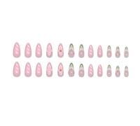 Juego de uñas elegantes con diseños florales franceses, uñas postizas acrílicas a presión de almendras para mujer, 24 unidades, cubiertas completas, uñas acrílicas