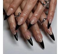 Juego de uñas postizas a presión, color negro mate, diseño francés, aplicación rápida para ocasiones especiales, uñas postizas vanguardistas