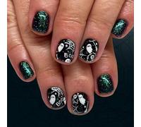 Juego De Uñas Postizas Para Halloween 24 Uds. Patrón Telaraña ABS No Tóxico Prensa En Con Postizas Negras Brillantes Varios Tamaños