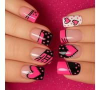 Juego de uñas postizas postizas francesas fáciles de aplicar para el día de San Valentín, transformaciones de belleza rápidas, puntos falsos franceses