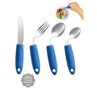 Juego de utensilios adaptativos de 4 piezas, utensilios de Parkinson en ángulo de 42°, utensilios con peso para pacientes con temblores y Parkinson, azul (zurdos)