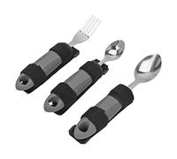 Juego de utensilios adaptativos para personas mayores con discapacidad, mango texturizado, forma ondulada, acero inoxidable, evita que se mueva, se derrame, puño con correas