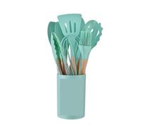 Juego de utensilios cocina antiadherentes, espátula, pala, batidores huevos, mango madera, 12 Uds para Cocinar(Green)