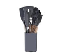 Juego de utensilios cocina antiadherentes, espátula, pala, batidores huevos, mango madera, 12 Uds para Cocinar(Black)