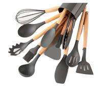 Juego de utensilios cocina con mango madera y silicona: espátula cuchara(12pcs gray)